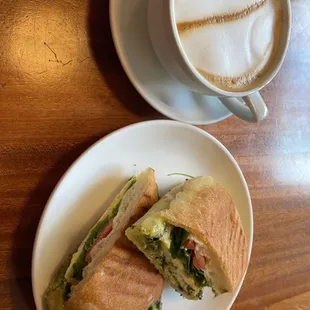 Pesto sandwich and cappuccino