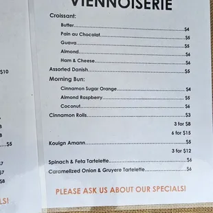 Sunday Farmer's Market Bread Artisan Bakery menu (1 of 3). 2/25/2024