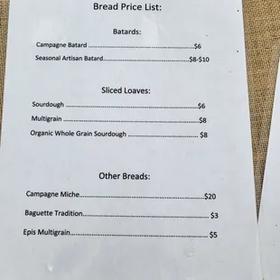 Price sheet (1 of 2) at their Laguna Niguel Farmer's Market on Sundays. 4/30/2022