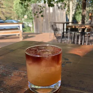 a drink on a wooden table