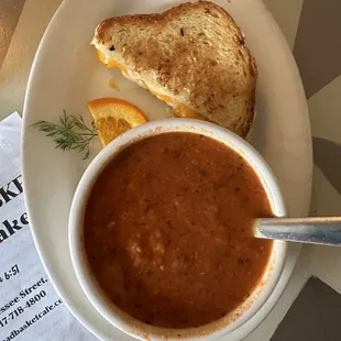 Summery Grilled Cheese and tomato soup