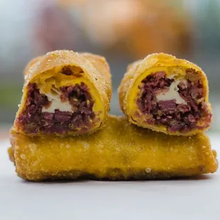 Corned beef and cheese egg rolls.