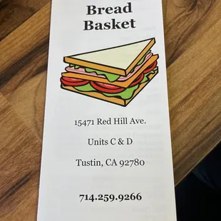 Bread basket Tustin menu