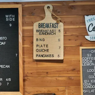 a menu and a coffee maker