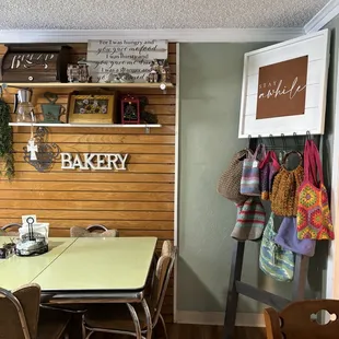 Seating area inside with bag rack