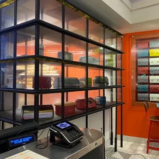 a counter with a phone