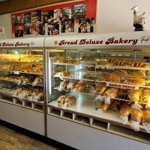 a display of baked goods in a bakery