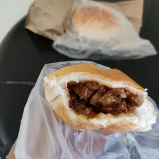 Inside of the baked bbq pork bun (Cha siu bao)