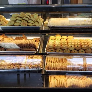 a variety of baked goods on display