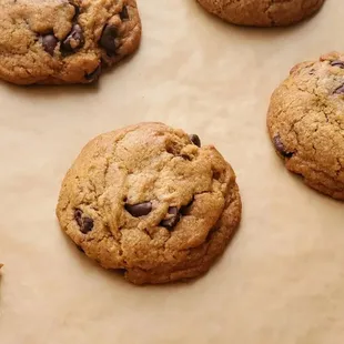 chocolate chip cookies on a baking sheet