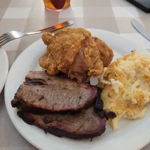 Brisket, fried chicken and Hash brown Casserole
