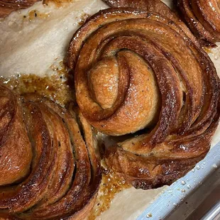 cinnamon buns in a baking pan