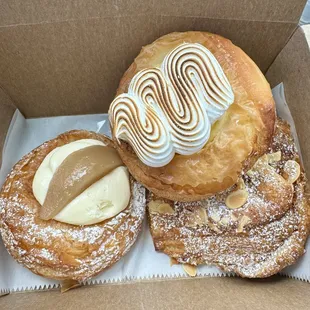 Pear Danish, Lemon Meringue Danish, Chocolate Almond Croissant