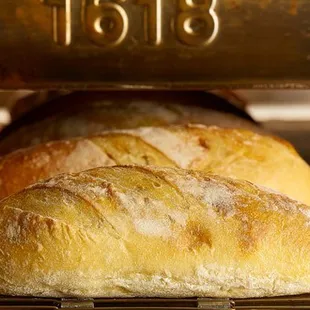 bread baking in an oven