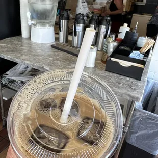 Iced coffee with coffee ice cubes