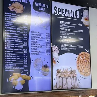 the menu and prices