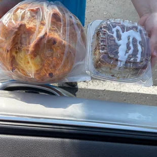 Tomato Basil Gouda bread and cinnamon pecan roll.