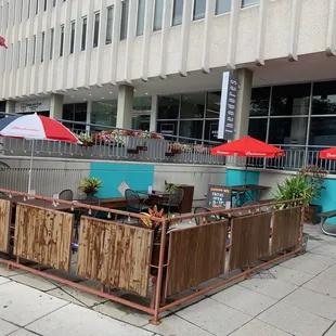 Outdoor patio seating - upstairs, socially distanced.