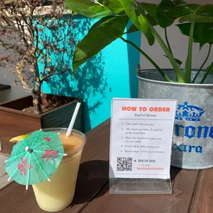 Frozen drinks on the patio! Contactless ordering and drink pick-up. Food brought to your table.