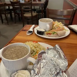 Cream of mushroom soup, healthy slaw, Cali turkey wrap, turkey reuben wrapped in foil - so good!