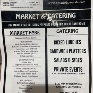 Market and Catering Menu