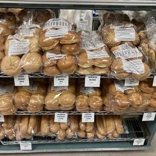 a display of bread rolls and buns