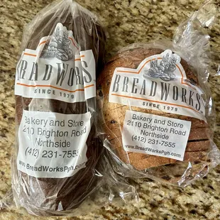 Pumpernickel and rustic-raisin breads