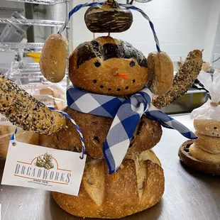 a snowman made out of bread