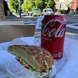 BBQ pulled chicken sandwich, and a Coca Cola.