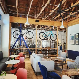 a bicycle hanging on the wall