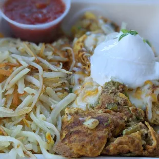 Chorizo and Avocado omelet.