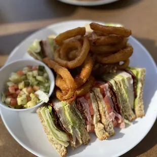 Triple decker with onion rings