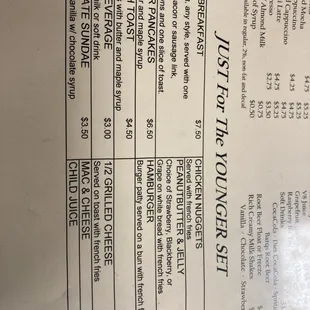 the menu for the restaurant