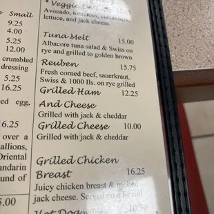 the menu of the restaurant