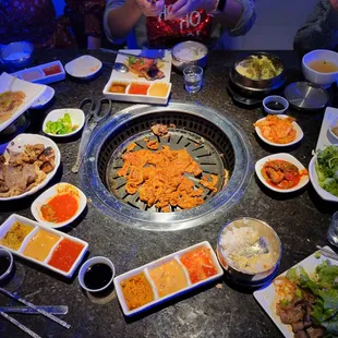 a table full of asian food