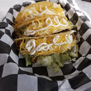 two tacos in a basket