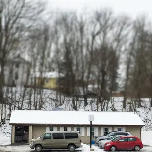 The front entrance on a snowy February morning.