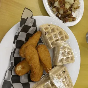 Vegan Chicken Waffle with side of Home fries