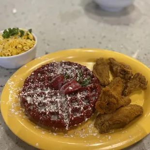 Chicken &amp; Red Velvet Waffle Mac &amp; Cheese