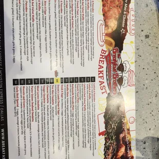 Menu, watermelon mimosa, and catfish with grits and eggs.