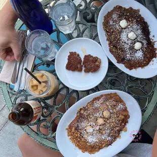 Peach crumble + blueberry pancakes + Amigo coffee