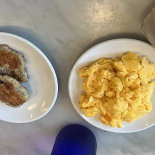 chicken sausage and soft scrambled eggs