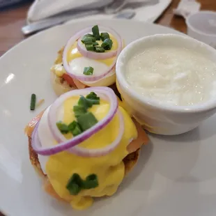 Salmon Benedict with grits