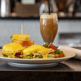 Eggs Benedict with cold brew