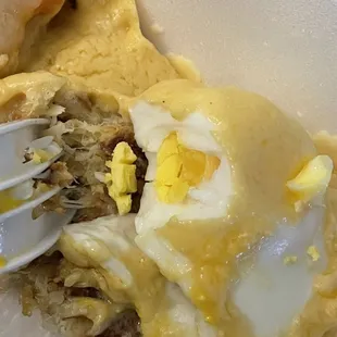 Fully cooked yolk of poached egg