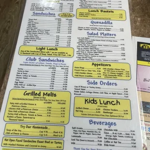 sushi and sashimi, menu