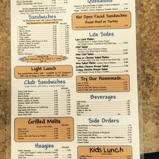 Lunch menu