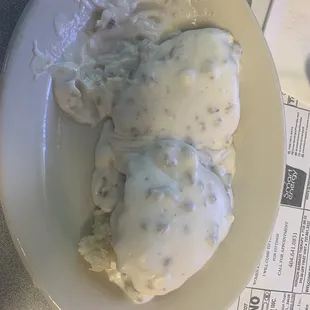 That&apos;s &quot;1&quot; biscuit and gravy!  Also known as SOS, shit on a shingle for us military Vets