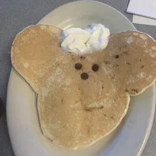 Mickey pancake, kid ate the sausage, lol