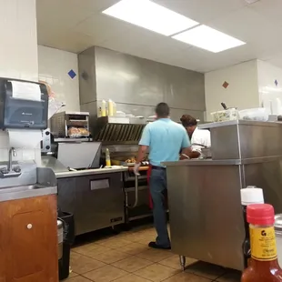 two men working in a commercial kitchen